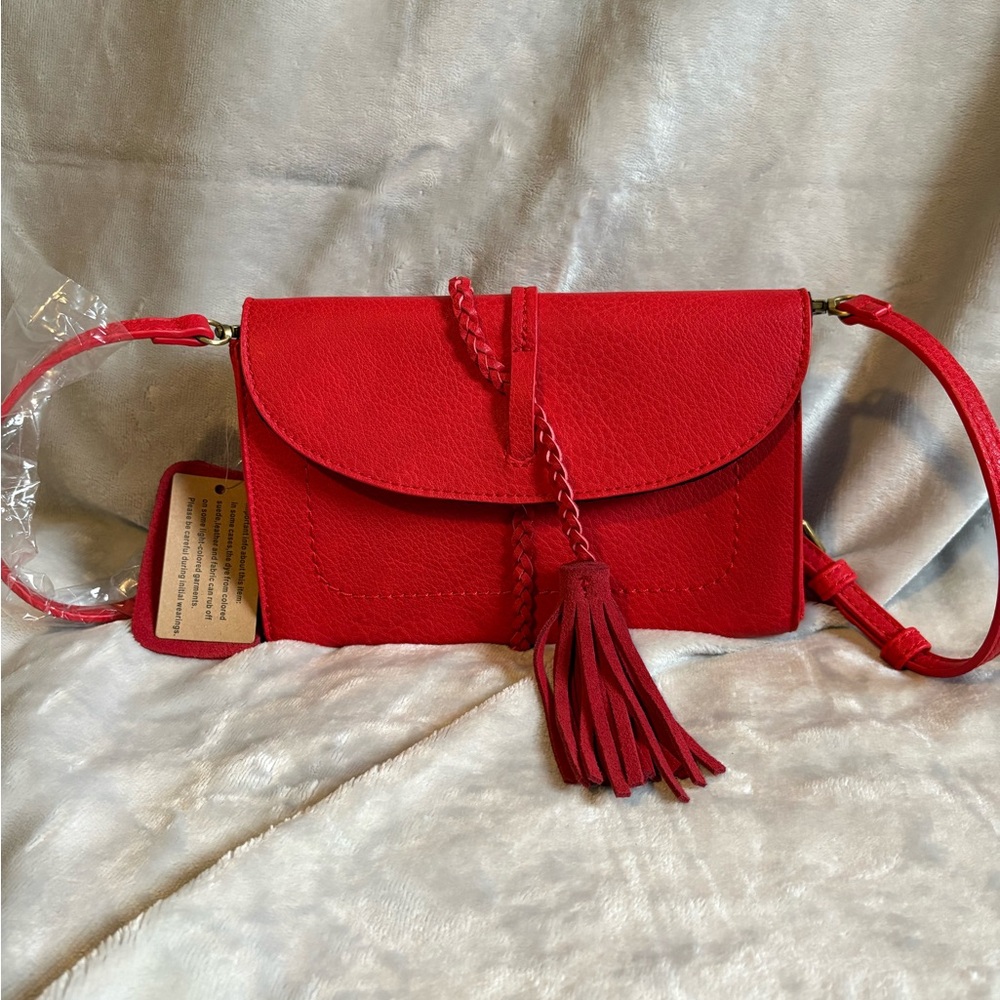 Free People Red Tassel Crossbody Bag